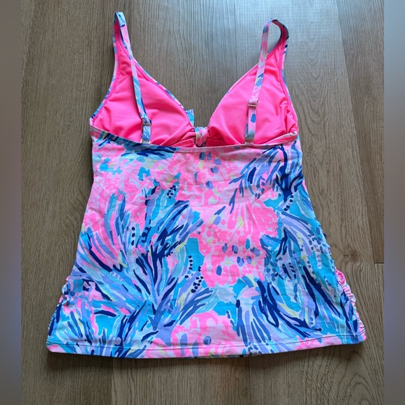 Lilly Pulitzer Pink Blue Floral Beachy Tankini Swimsuit 6 Adjustable Straps - Picture 6 of 7
